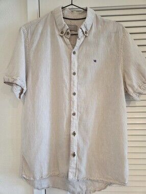 Velez Men's Linen Blend Button-Down Shirt Short Sleeve in Cream